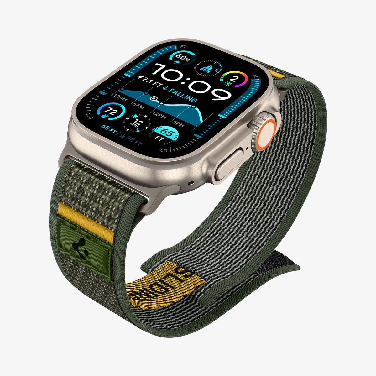 AMP09035 - Apple Watch 10 (46mm) Athlex Air in Active Green showing the front, partial sides and bottom