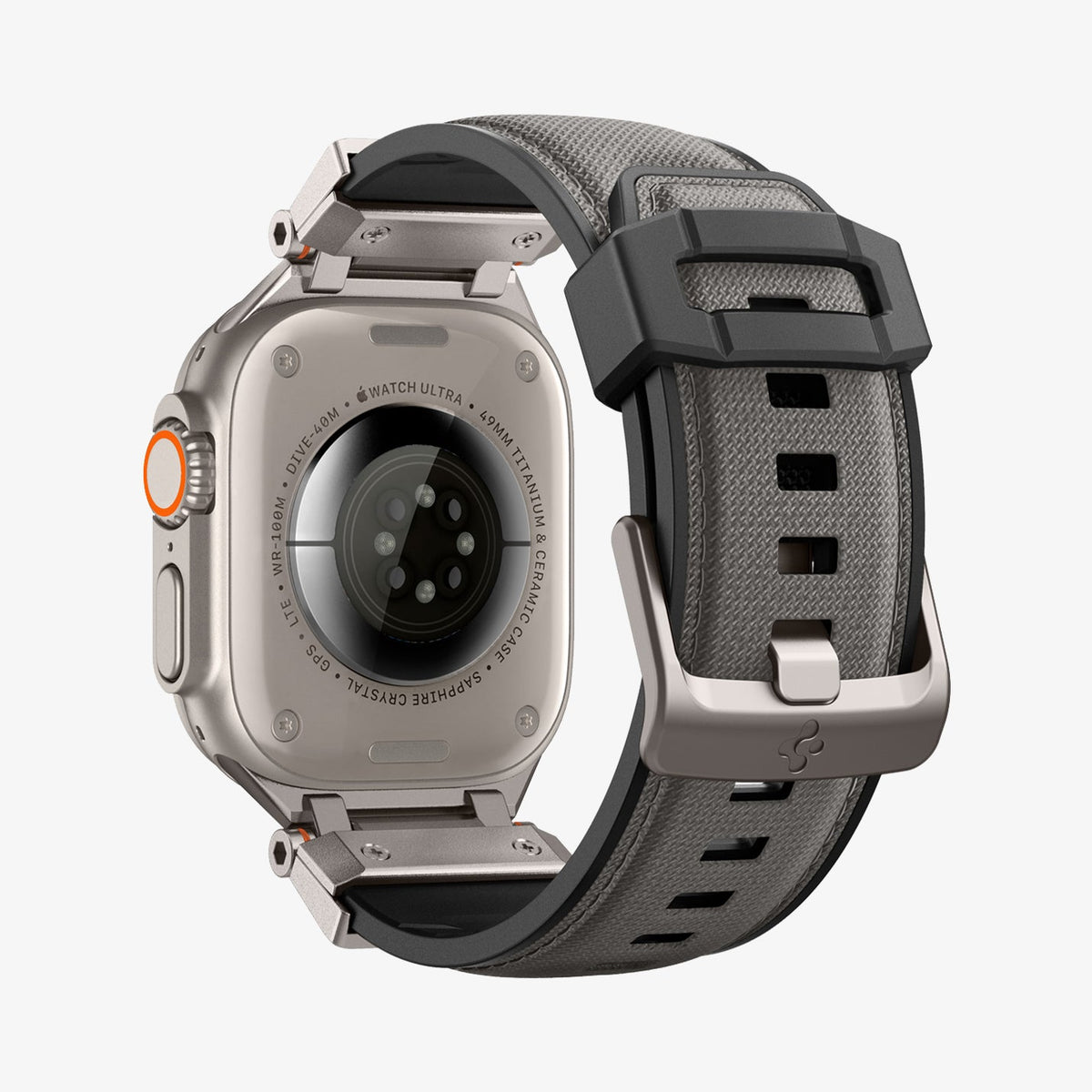 AMP09104 - Apple Watch Ultra (49mm) DuraPro Armor in Gray showing the back and partial inside of watch