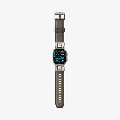 AMP09102 - Apple Watch Ultra (49mm) DuraPro Armor in Military Green showing the front with the watch band flat