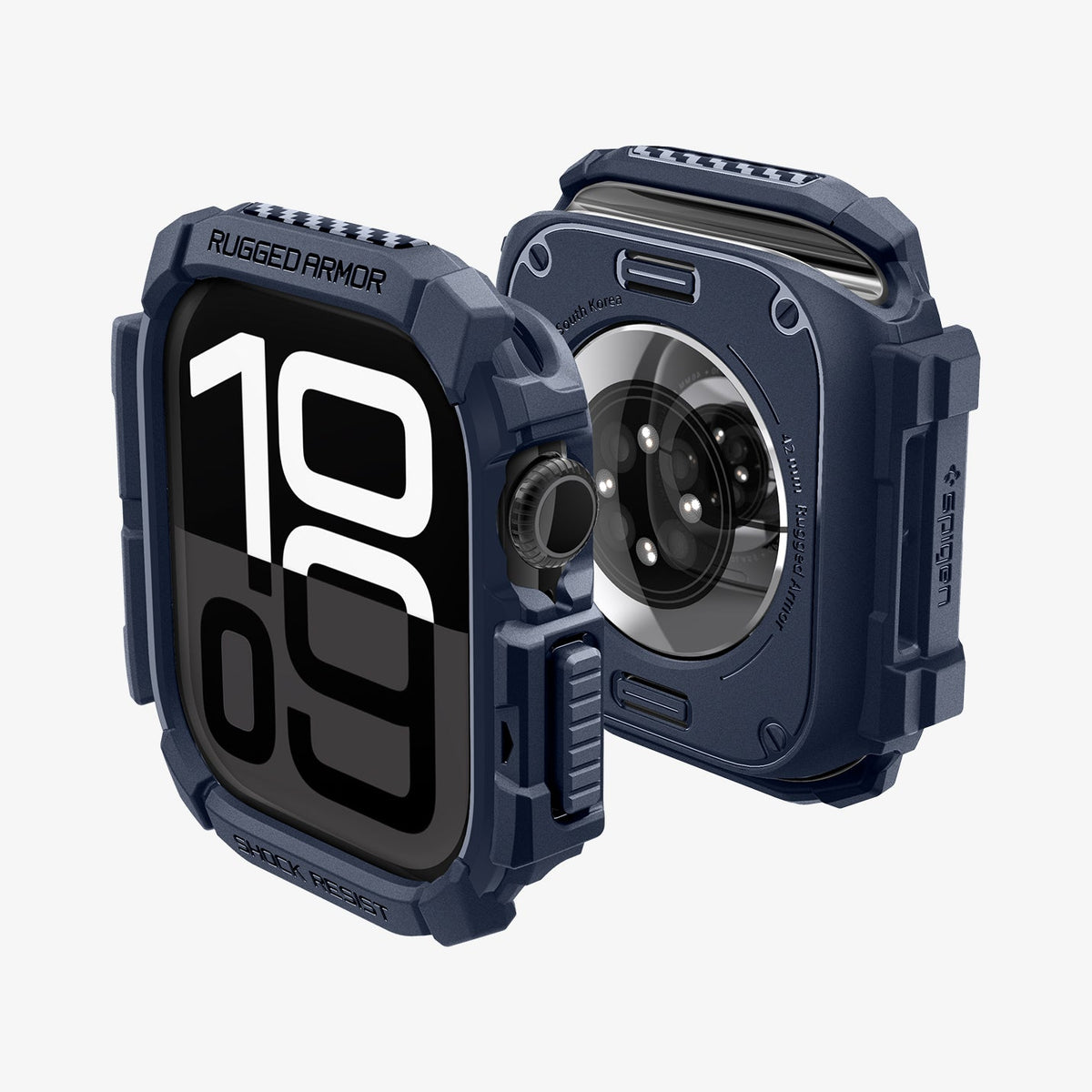 ACS08586 - Apple Watch 10 (42mm) Case Rugged Armor in Navy Blue showing the front, back, partial sides and top