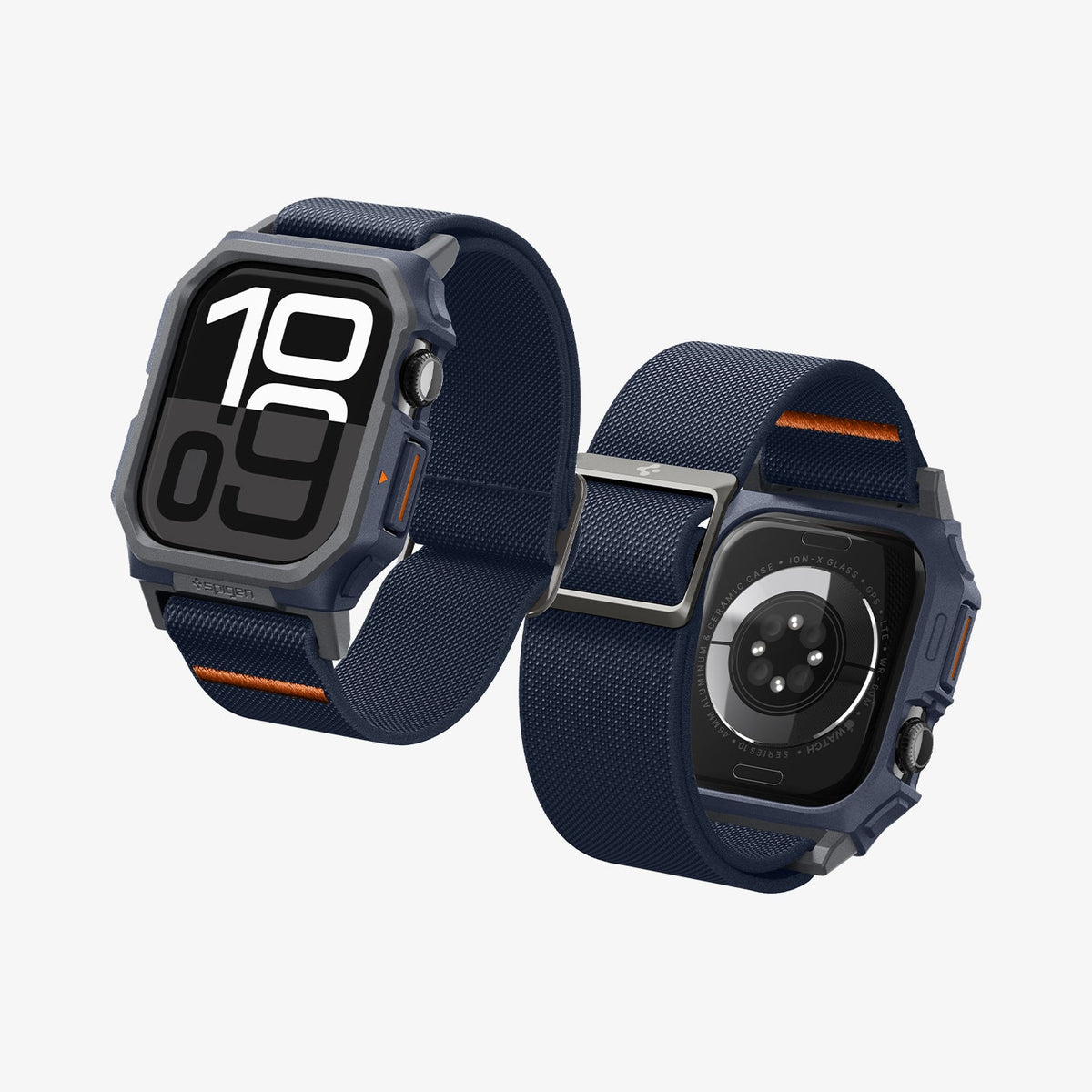 ACS08925 - Apple Watch 10 (46mm) Case Lite Fit Pro in Navy Blue showing the front, partial inner, back and bottom