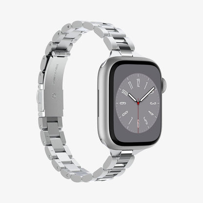 AMP06357 - Apple Watch (41mm) Modern Fit 316L Band in Silver showing the front, side and partial inner side of the watch strap