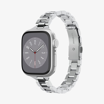 AMP06357 - Apple Watch (41mm) Modern Fit 316L Band in Silver showing the front and partial inside of band