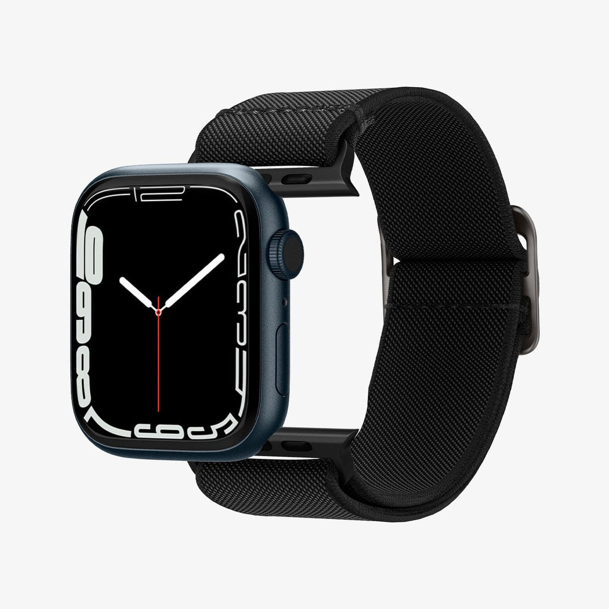 AMP02290 - Apple Watch Series (Apple Watch (41mm)/Apple Watch (38mm)) Watch Band Lite Fit in black showing the watch face hovering in front of watch band