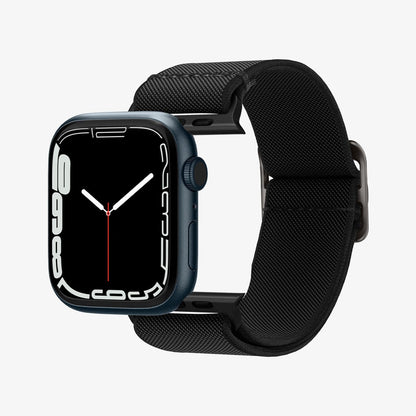 AMP02290 - Apple Watch Series (Apple Watch (41mm)/Apple Watch (38mm)) Watch Band Lite Fit in black showing the watch face hovering in front of watch band