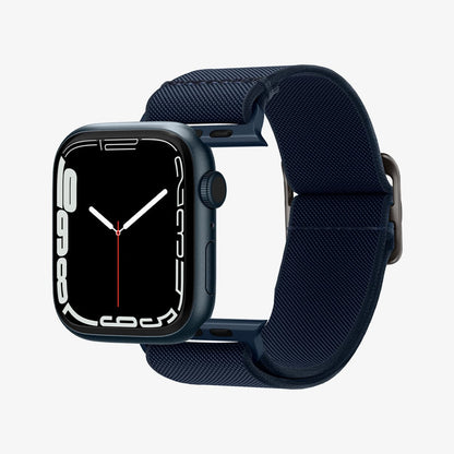 AMP02291 - Apple Watch Series (Apple Watch (41mm)/Apple Watch (38mm)) Watch Band Lite Fit in navy showing the watch face hovering in front of the watch band