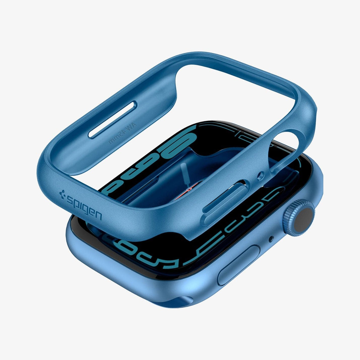 ACS04186 - Apple Watch Series (41mm) Case Thin Fit in metallic blue showing the case hovering above the watch face