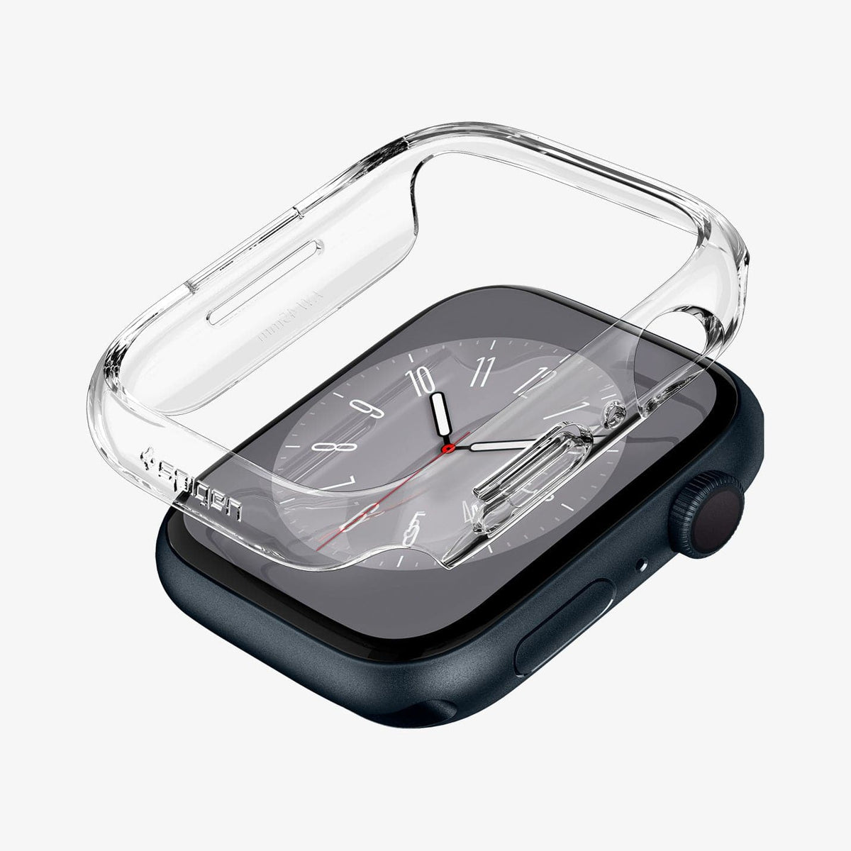 ACS04187 - Apple Watch Series (41mm) Case Thin Fit in crystal clear showing the case hovering above the watch face