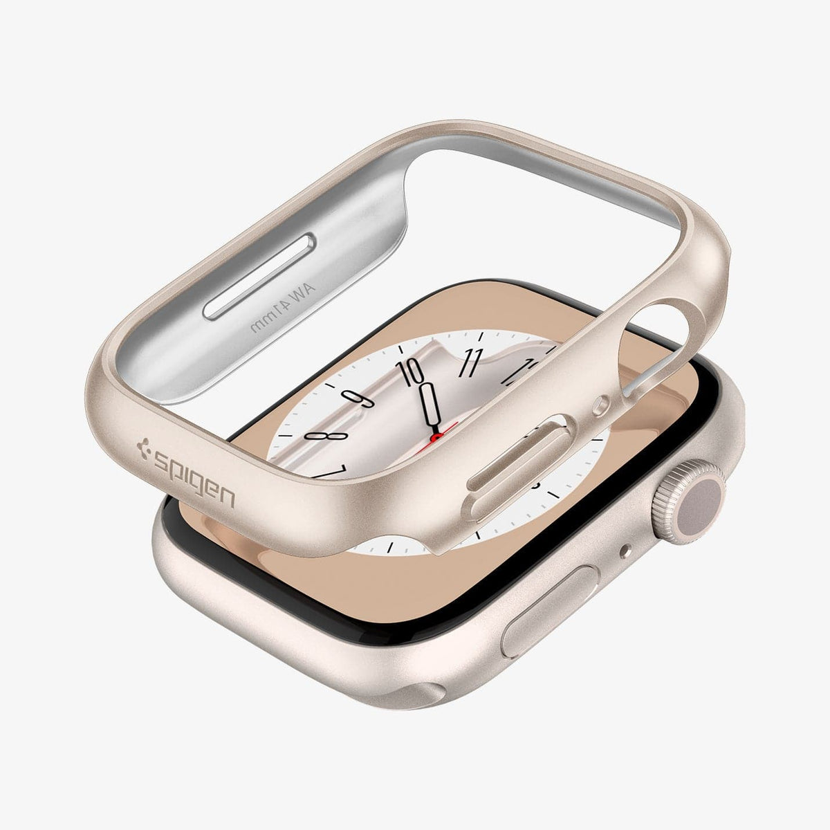 ACS04185 - Apple Watch Series (41mm) Case Thin Fit in starlight showing the case hovering above the watch face
