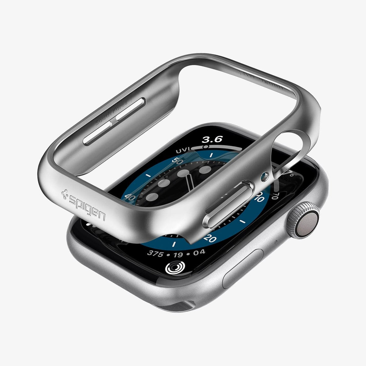 ACS02957 - Apple Watch Series (44mm) Case Thin Fit in graphite showing the case hovering above the watch face