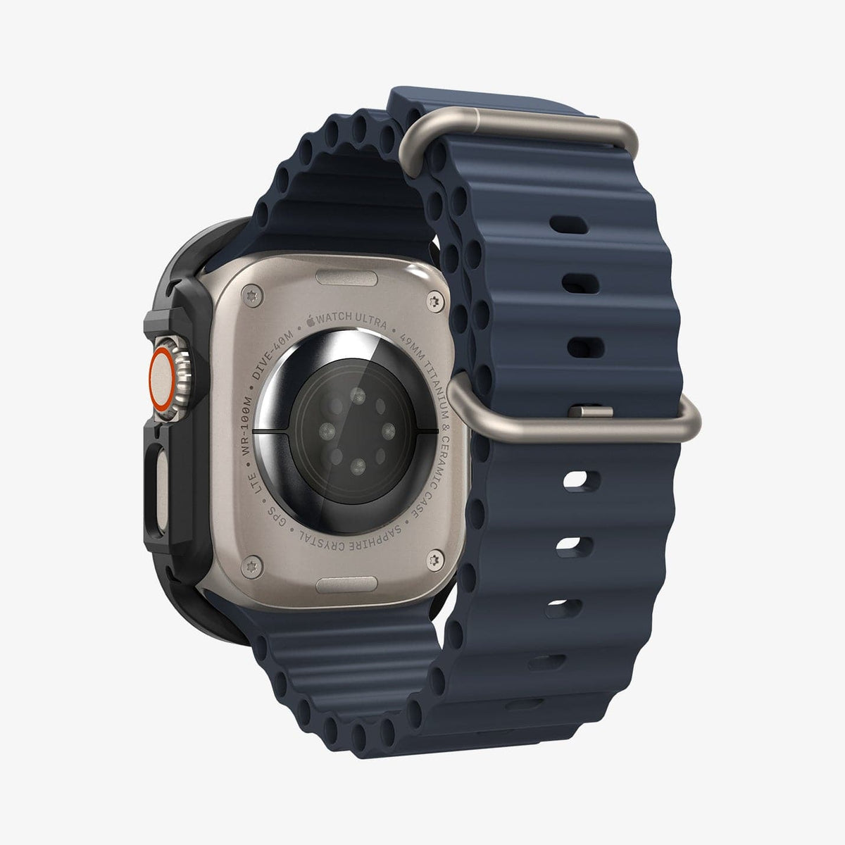 ACS06208 - Apple Watch (49mm) Lock Fit in Black showing the back, partial side and back bottom of the band