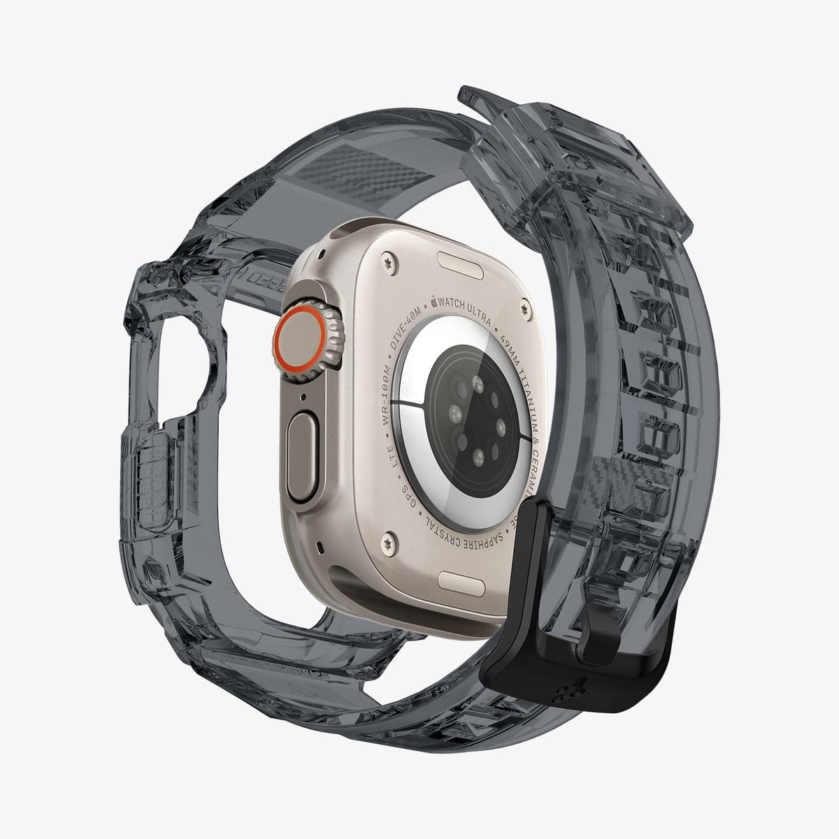ACS06028 - Apple Watch Series (Apple Watch (49mm)) in space crystal showing the back with watch face hovering away from band