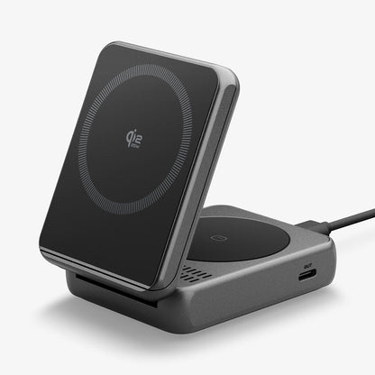 ACH10399 - 2-in-1 Magnetic Wireless Charger | EF302MOQ (Mag Fit) in Black showing front with stand up