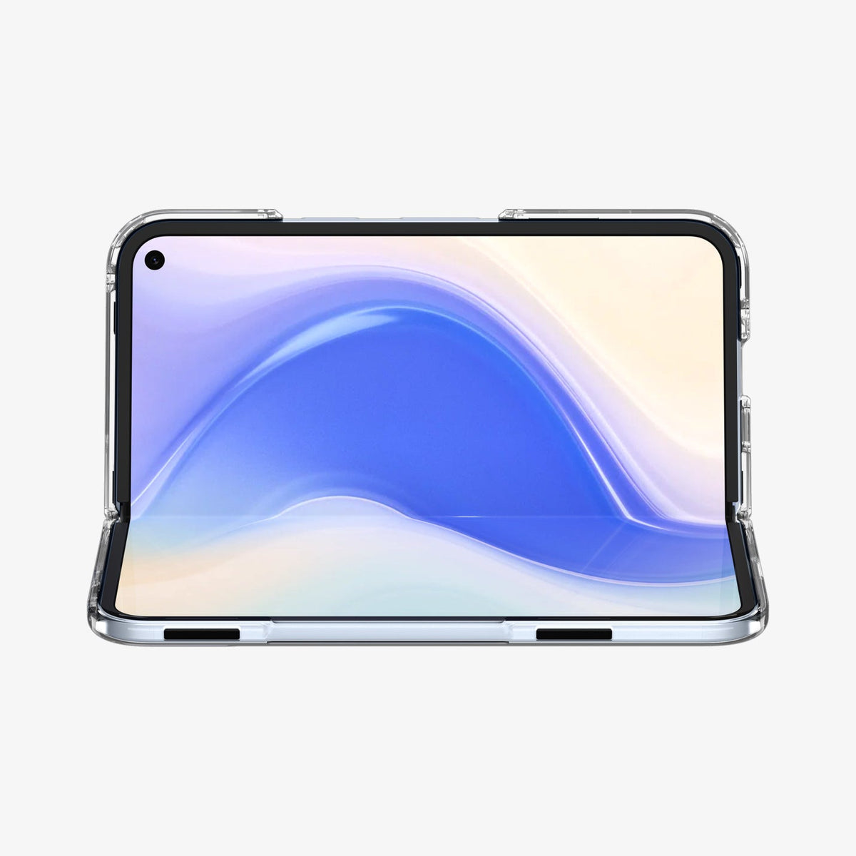 ACS09742 - Pixel 10 Pro Fold Case Ultra Hybrid Metal Ring (MagFit) in crystal clear showing the front and side with device half open