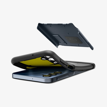ACS09014 - Galaxy A16 Case Slim Armor in Metal Slate showing the back cover hovering above the soft back of the case slightly lifted up from the device