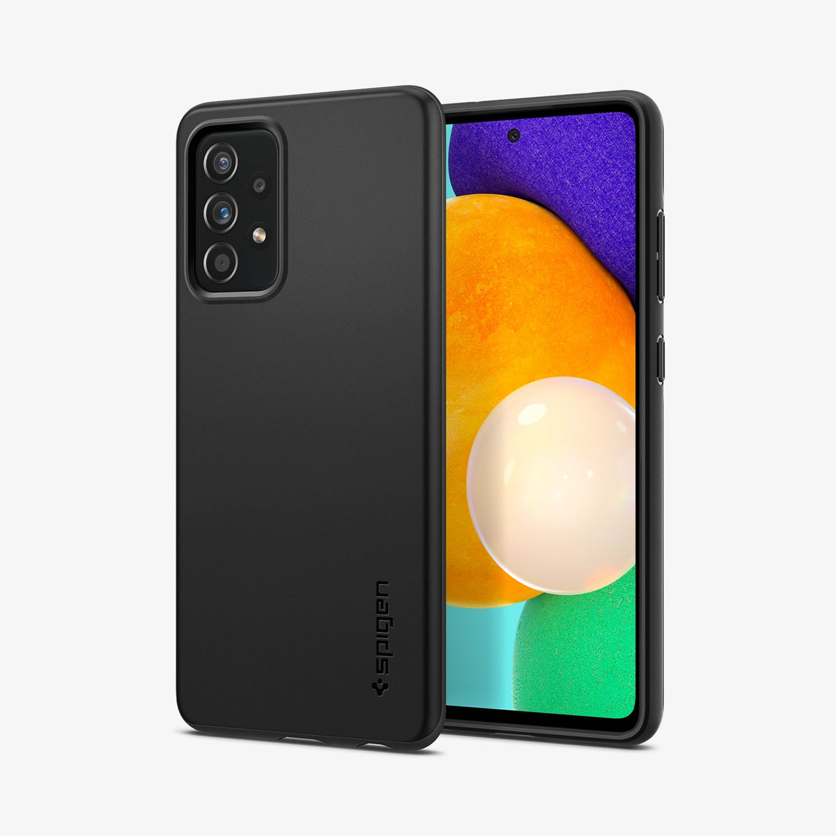 ACS02314 - Galaxy A52 Case Thin Fit in Black showing the back next to it a device showing front