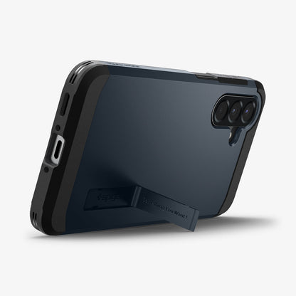 ACS09295 - Galaxy A56 5G Case Tough Armor in Metal Slate showing the back and bottom, with built-in kickstand propped up