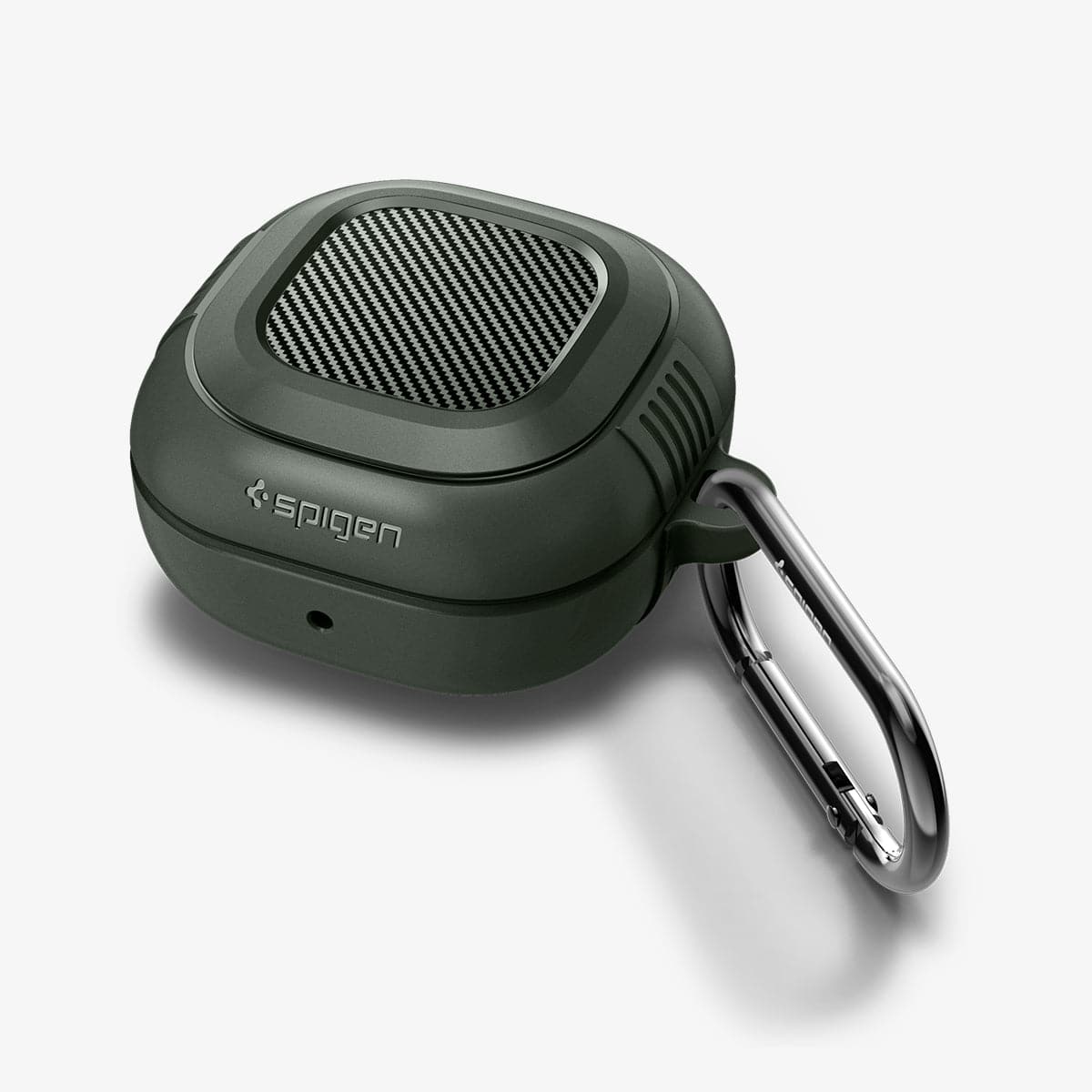 ASD02474 - Galaxy Buds 2 Pro / 2 / Pro / Live Case Rugged Armor in military green showing the front, top and side with carabiner