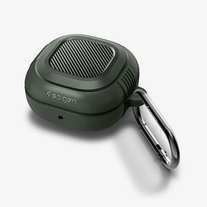 ASD02474 - Galaxy Buds 2 Pro / 2 / Pro / Live Case Rugged Armor in military green showing the front, top and side with carabiner