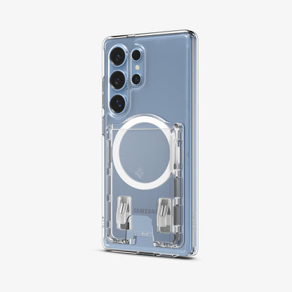 AFA09206 - Galaxy S25 Series Ultra Hybrid MagFit Wallet (MagFit) in Crystal Clear showing the front and partial side attached to a device