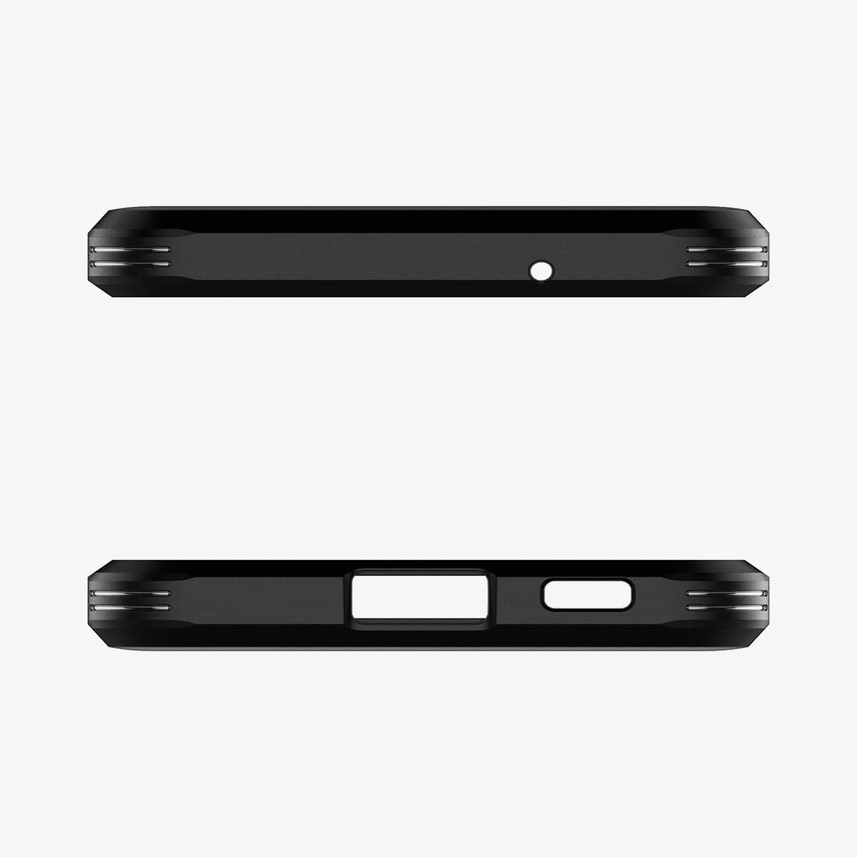 ACS03059 - Galaxy S21 FE Tough Armor Case in black showing the top and bottom