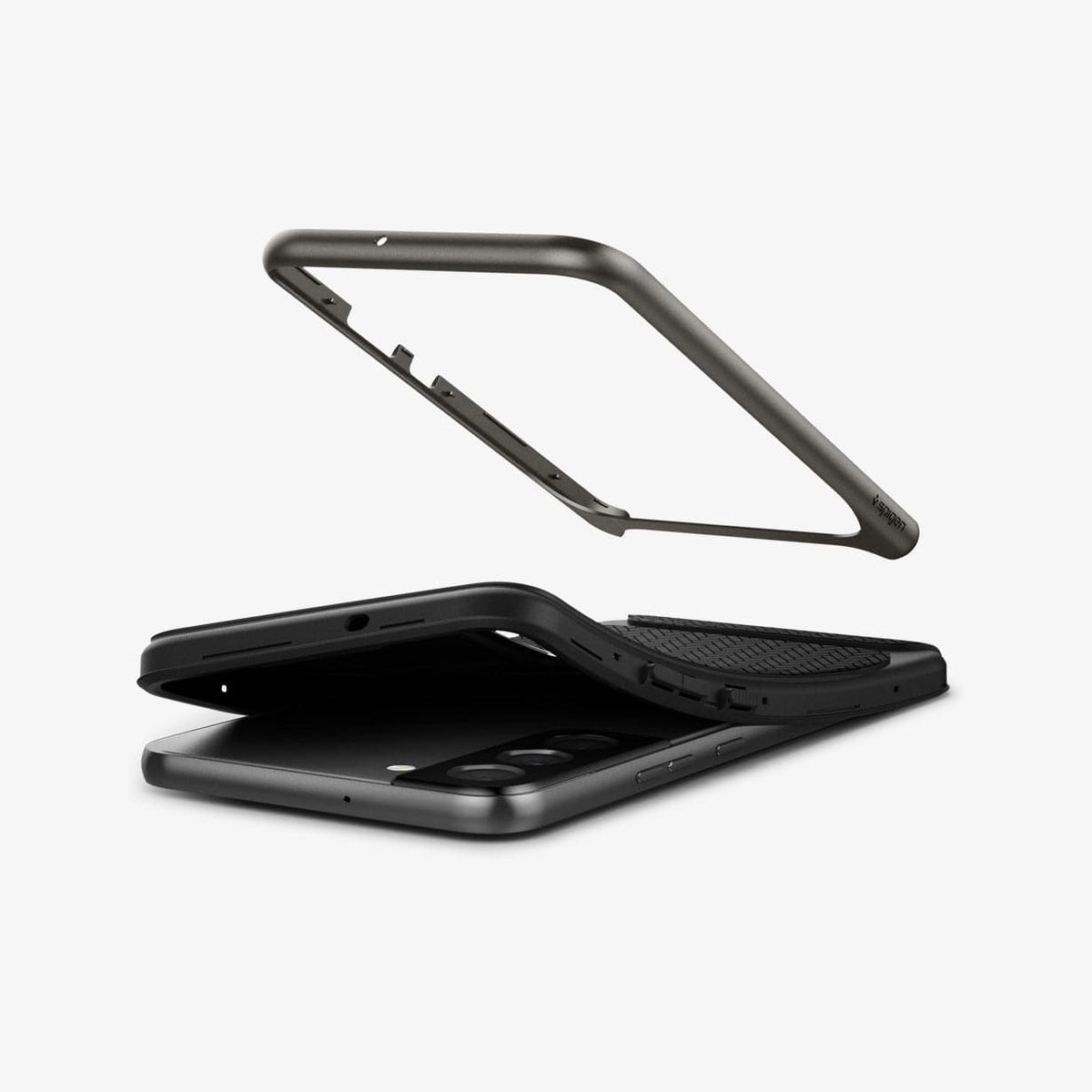 ACS03993 - Galaxy S22 5G Case Neo Hybrid in gunmetal showing the flexible TPU and hard PC bumper