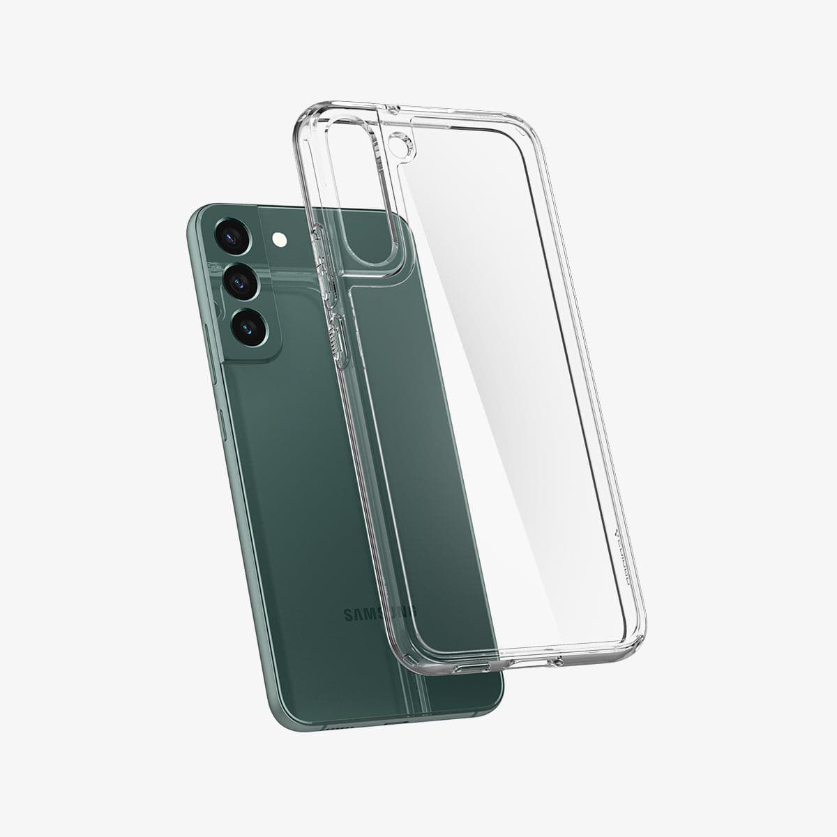 ACS03988 - Galaxy S22 5G Case Ultra Hybrid in crystal clear showing the back with case hovering away from device