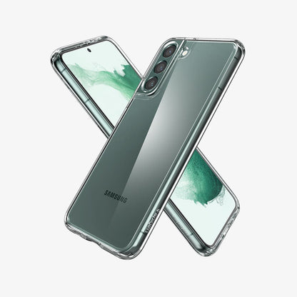 ACS03988 - Galaxy S22 5G Case Ultra Hybrid in crystal clear showing the back, front and sides