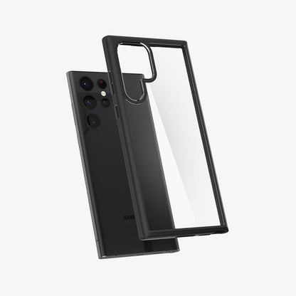 ACS03919 - Galaxy S22 Ultra 5G Case Ultra Hybrid in matte black showing the back with case hovering away from device