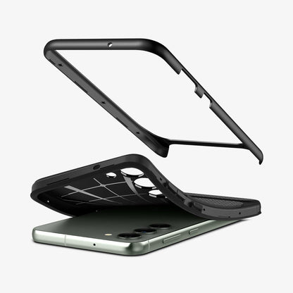ACS05721 - Galaxy S23 Case Neo Hybrid in black showing the back bending slightly away from device and back component hovering above