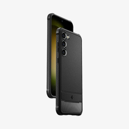 ACS05711 - Galaxy S23 Case Rugged Armor in matte black showing the sides, partial front and back
