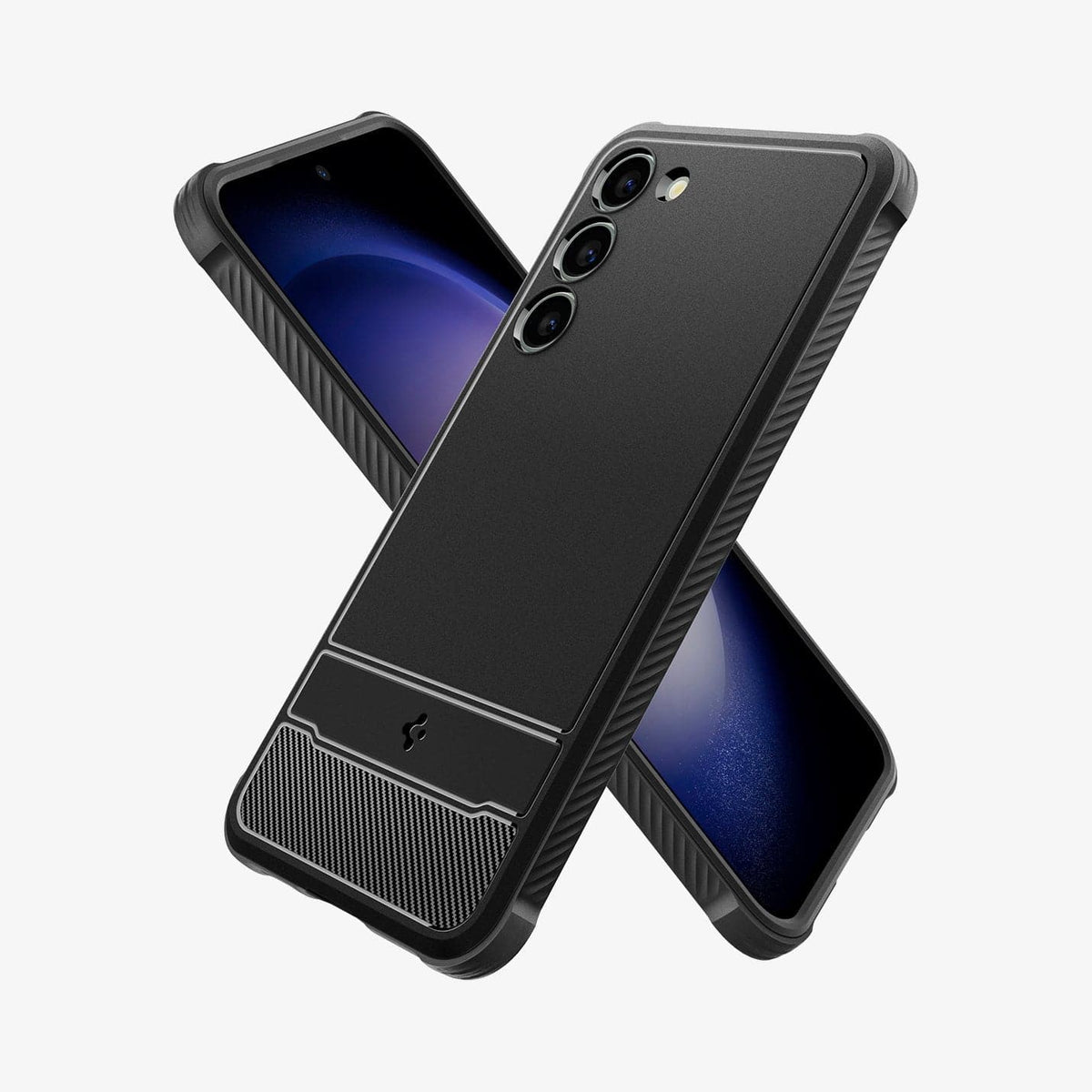 ACS05711 - Galaxy S23 Case Rugged Armor in matte black showing the back, front and sides