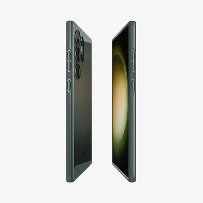 ACS06077 - Galaxy S23 Ultra Case Thin Fit in abyss green showing the sides, partial back and front