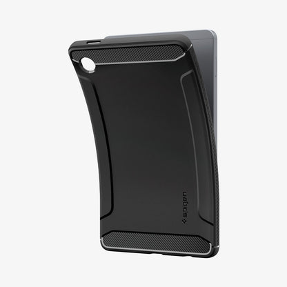 ACS10462 - Galaxy Tab A11 Rugged Armor in Matte Black showing the back with case bending away from device to show the flexibility