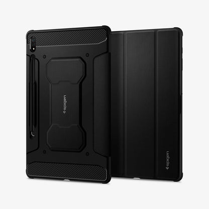 ACS01607 - Galaxy Tab S8+ Case Rugged Armor Pro in black showing the back and front