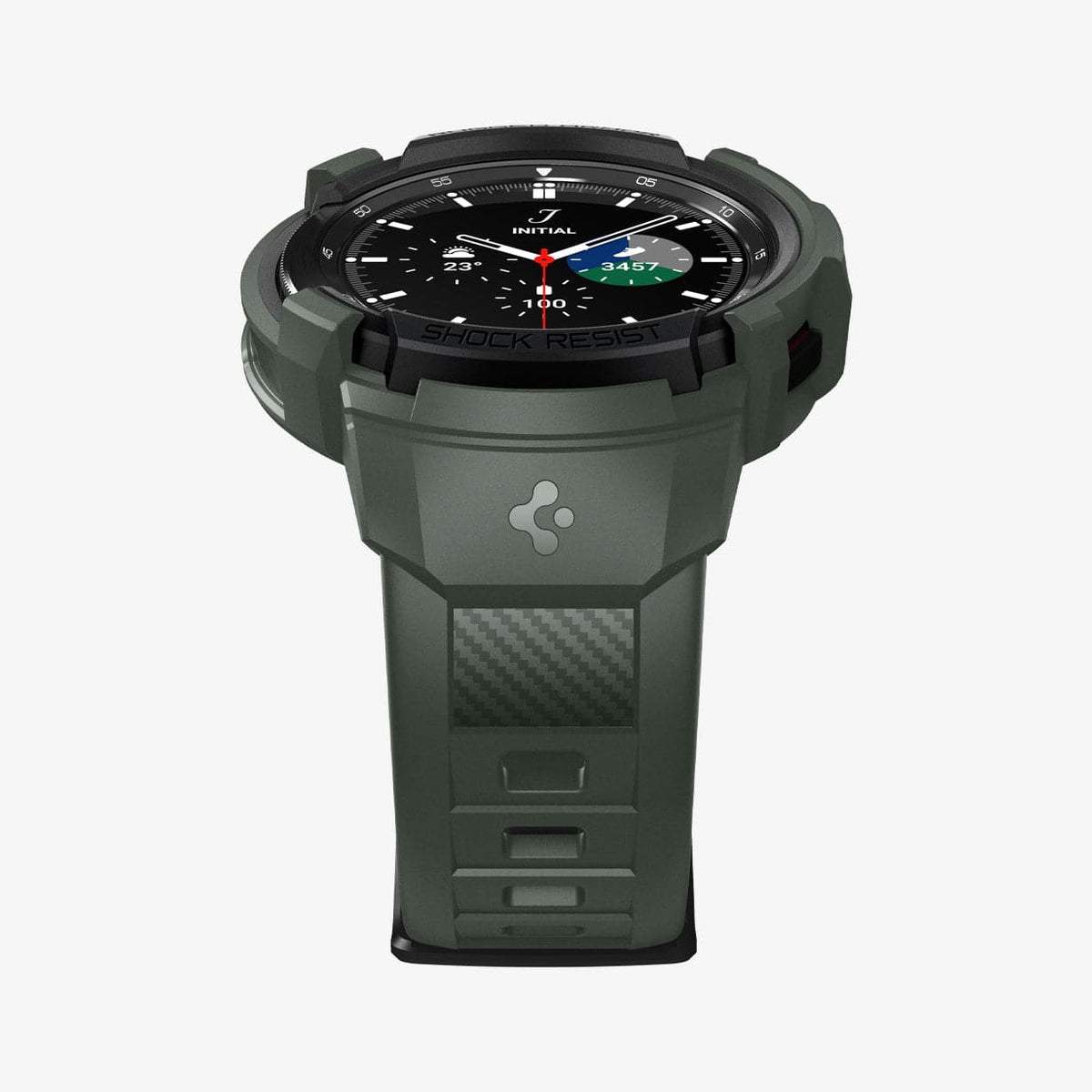 ACS04326 - Galaxy Watch 4 Classic (46mm) Case Rugged Armor Pro in military green showing the bottom and front