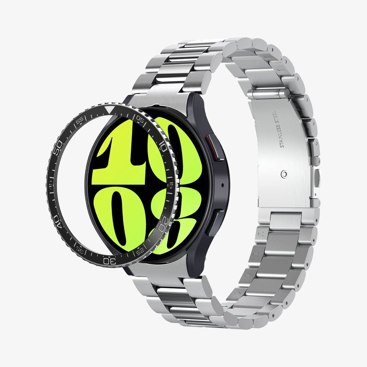 ACS06865 - Galaxy Watch 6 (44mm) Bezel Tune in black showing the bezel tune hovering in front of watch