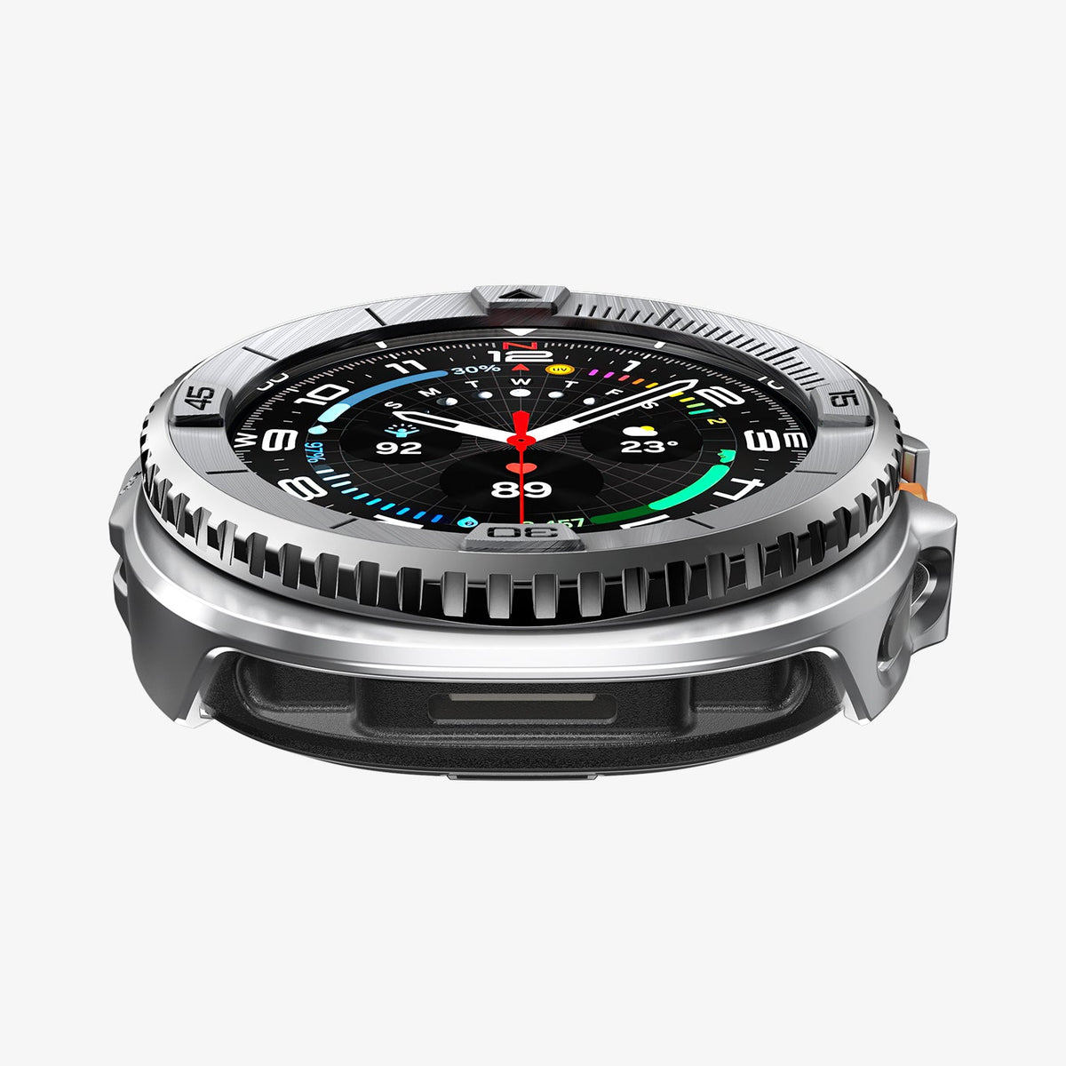 ACS10017 - Galaxy Watch 8 Bezel Tune Pro in sliver showing the front and side of watch face