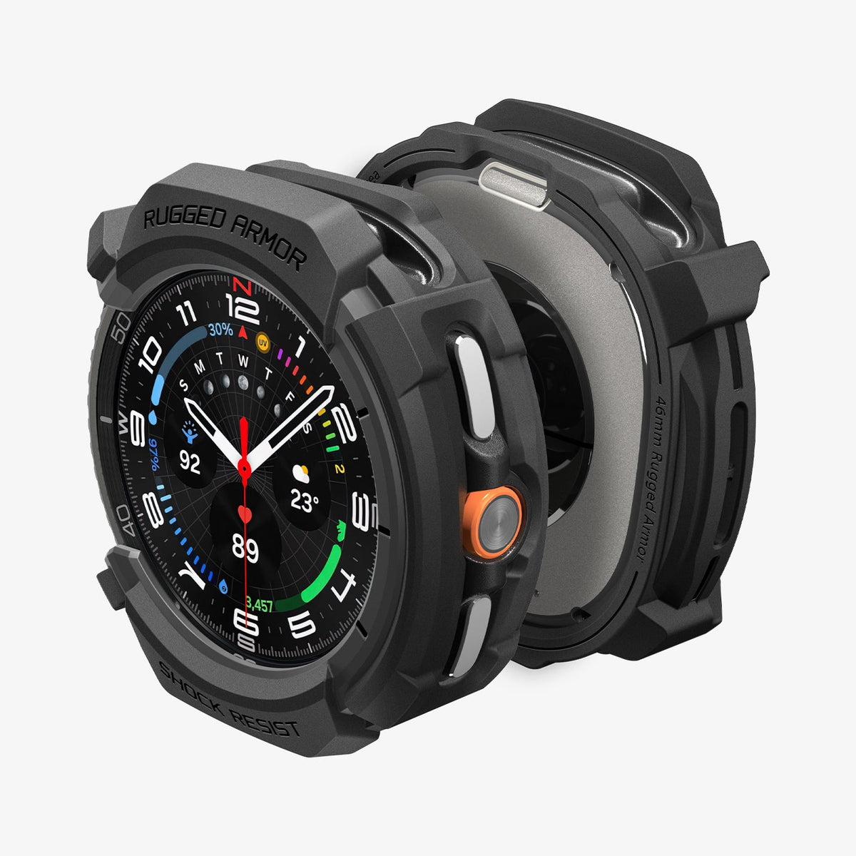 ACS10012 - Galaxy Watch 8 46mm Rugged Armor showing the front, back, and sides of the watch face