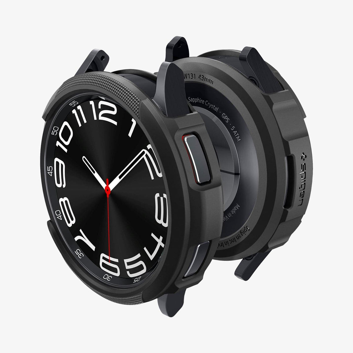 ACS06395 - Galaxy Watch 6 Classic (43mm) Case Liquid Air in matte black showing the front, back and sides