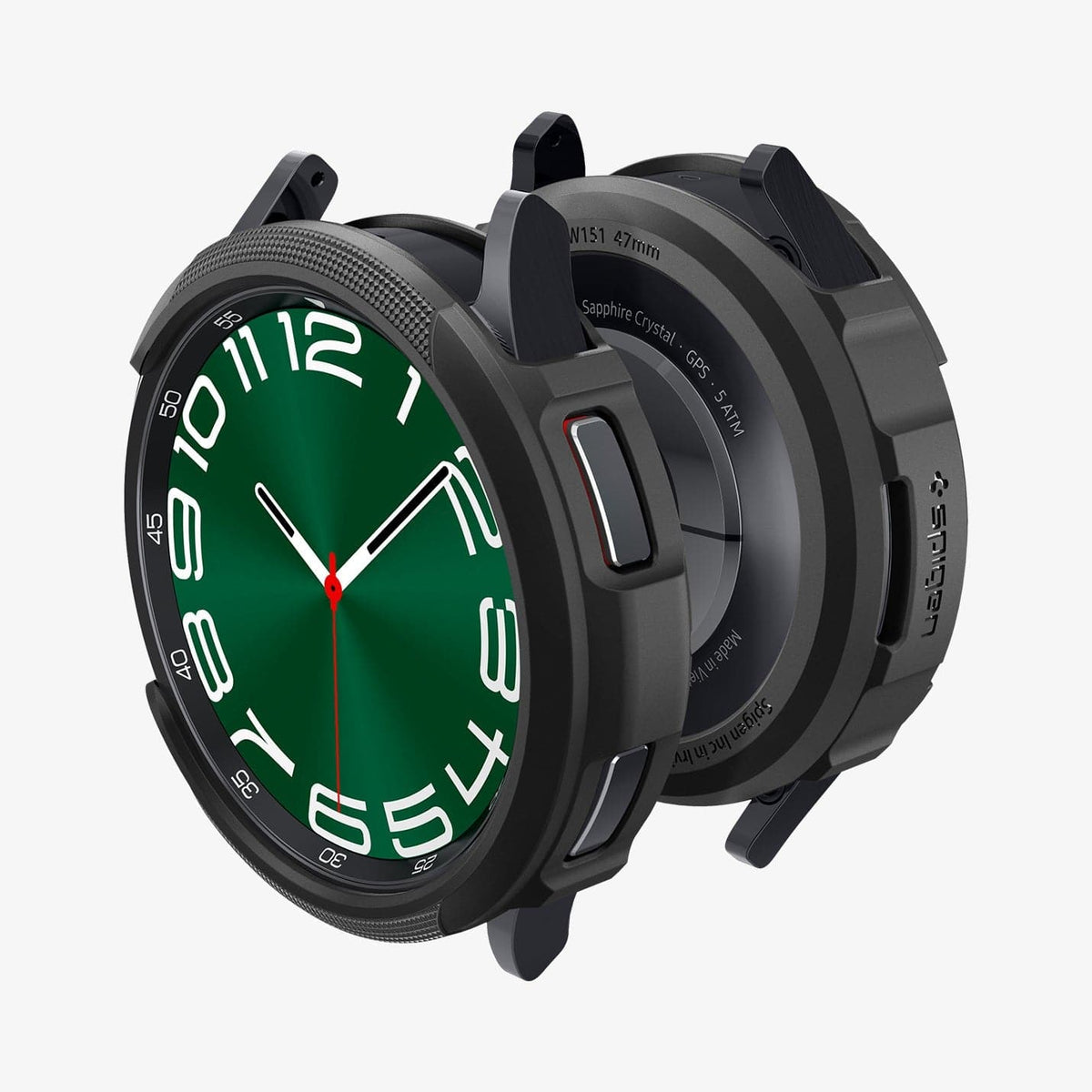 ACS06394 - Galaxy Watch 6 Classic (47mm) Case Liquid Air in matte black showing the front, back and sides