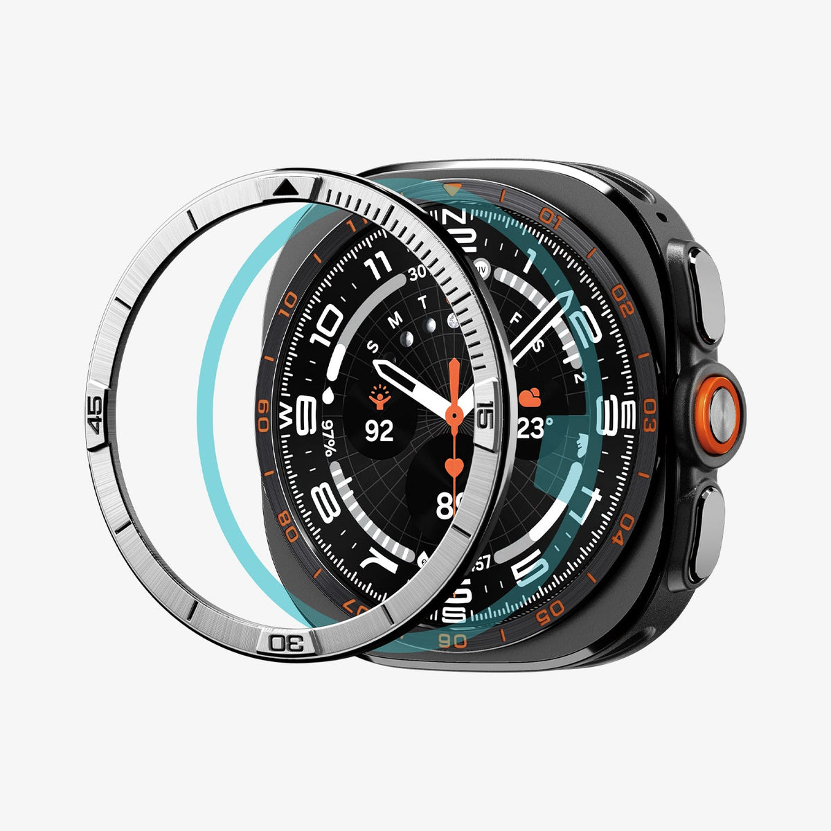 ACS11616 - SWUb Bezel Tune Silver showing the bezel ring separated from the case in an exploded view
