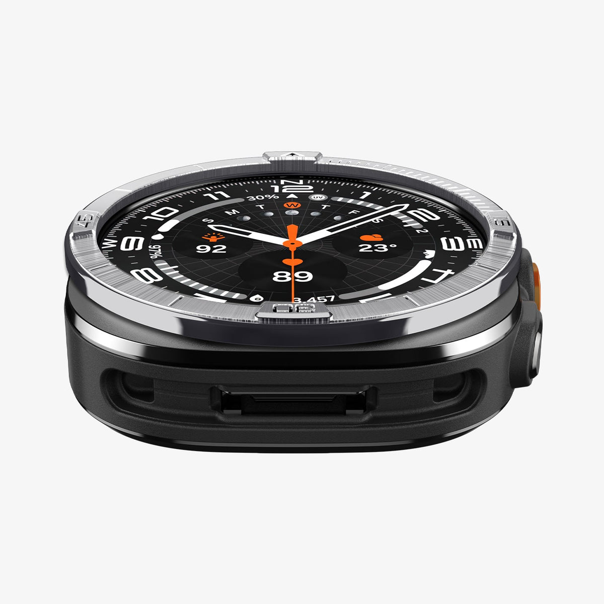 ACS11616 - SWUb Bezel Tune Silver showing the case's top-down side view with bezel ridges and silicone band