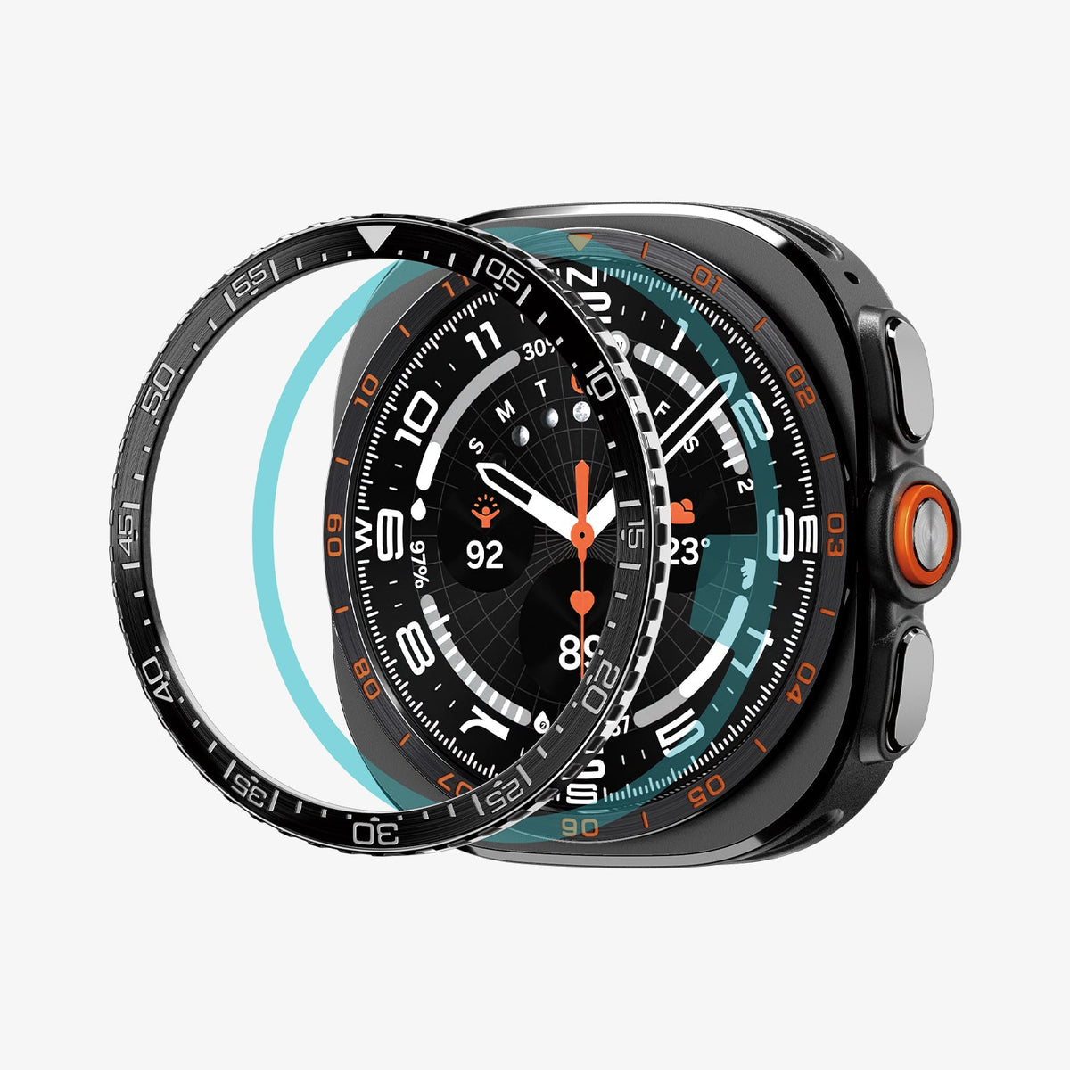 ACS11617 - SWUb Bezel Tune Black showing the bezel ring separated from the case in an exploded view