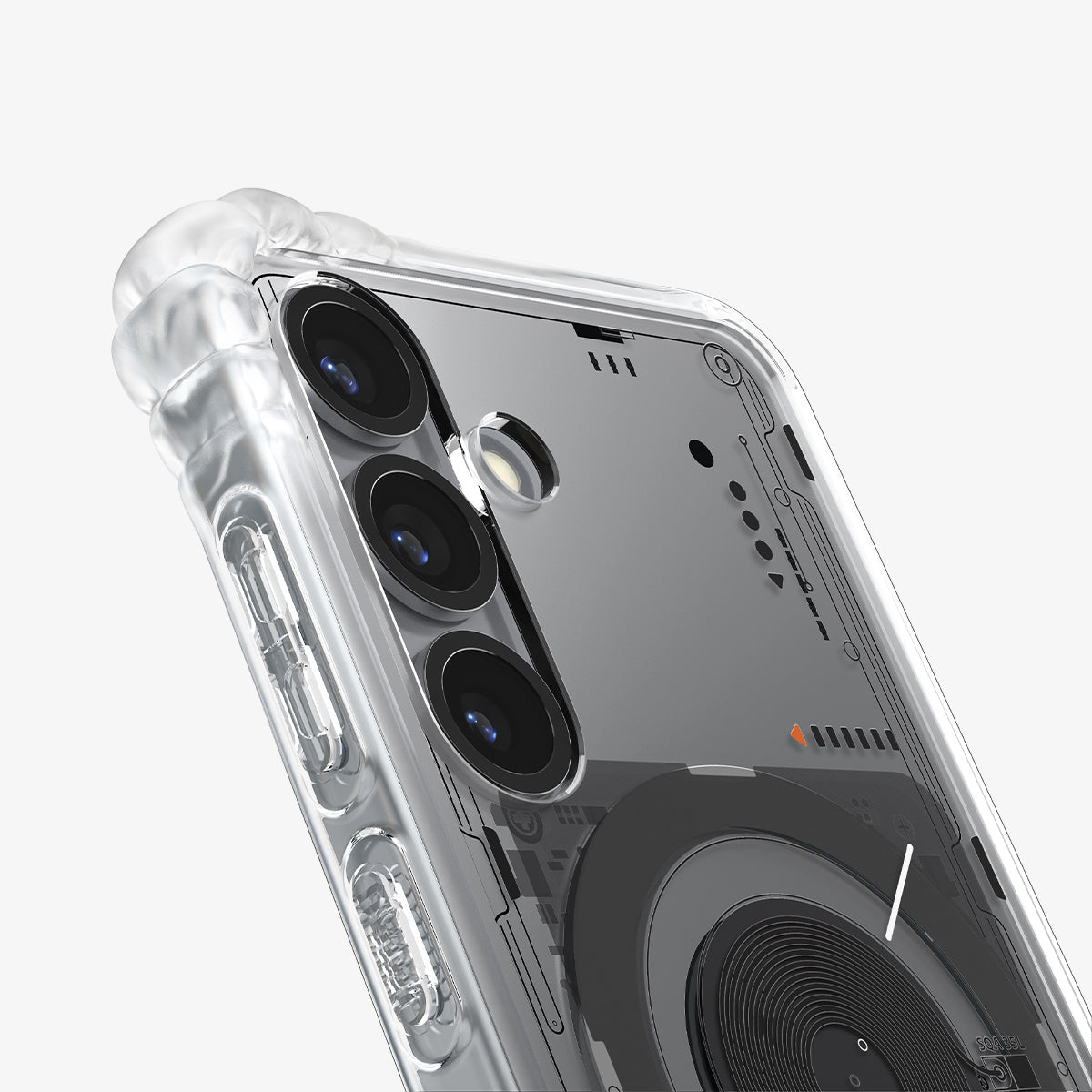ACS09470 - Galaxy S25 Case Ultra Hybrid Metal Ring Neo One (MagFit) in Neo One showing the back, partial side and bottom