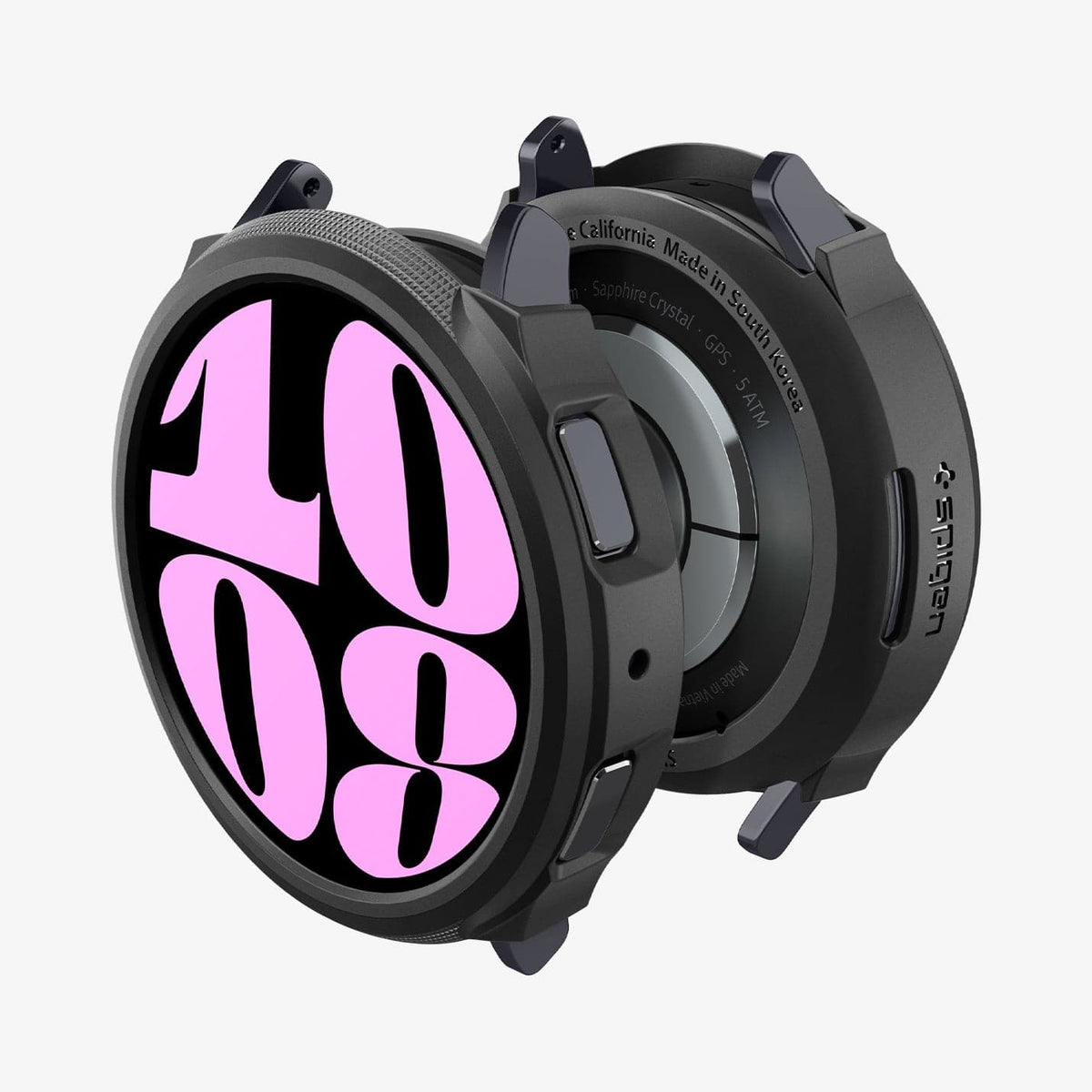 ACS06393 - Galaxy Watch 6 (40mm) Case Liquid Air in matte black showing the front, back and sides of watch face