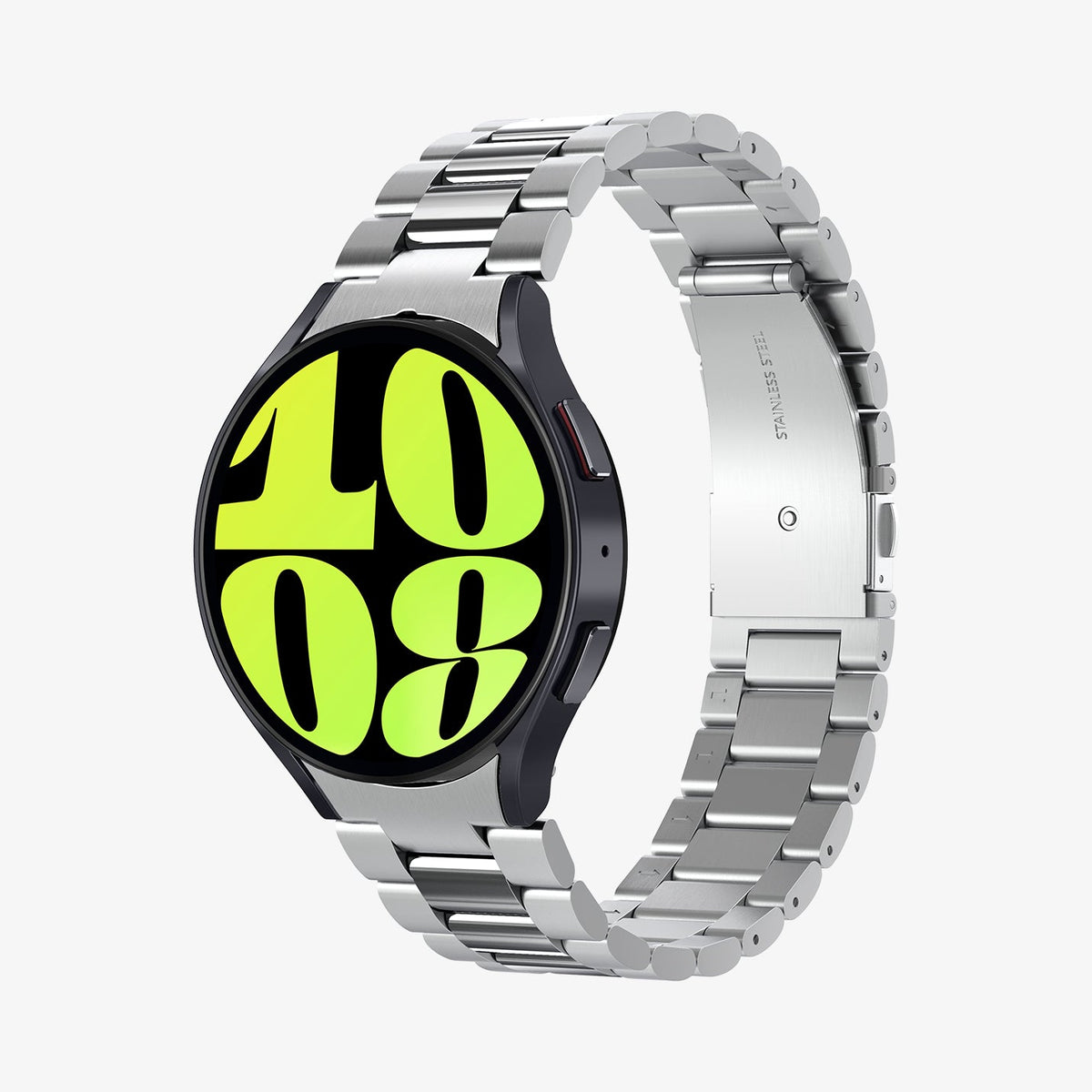 AMP06498 - Watch 6 (44mm) Modern Fit 316L Band in Silver showing the front, side and inner side of the watch strap
