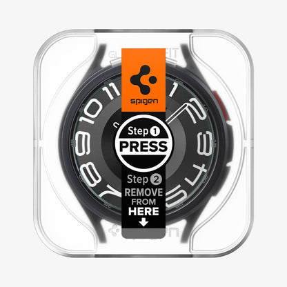 AGL07067 - Galaxy Watch 6 Classic (43mm) Screen Protector EZ FIT GLAS.tR showing the front with ez fit tray installed onto watch face