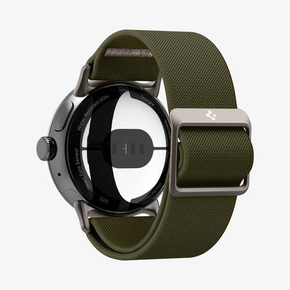 AMP07608 - Pixel Watch 5 (41mm) Lite Fit Khaki rear view displaying the seamless connector and secure attachment system.