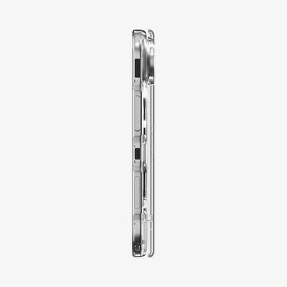 ACS11688 - iPhone Duo Ultra Hybrid Pro (Mag Fit) in Clear White showing the slim side profile with precise button cutouts and hinge protection